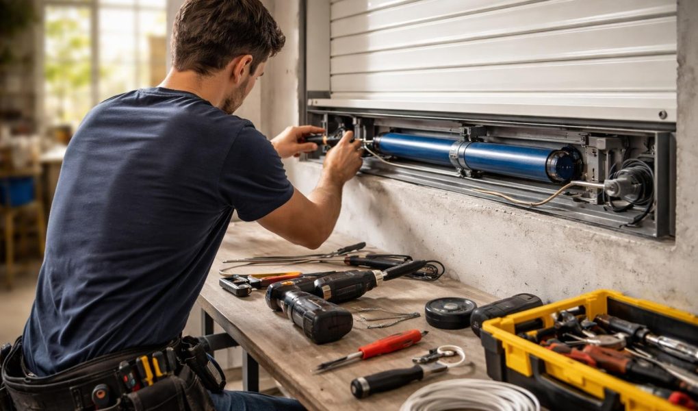 personne-installe-moteur-volet-atelier