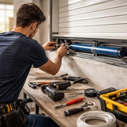 personne-installe-moteur-volet-atelier