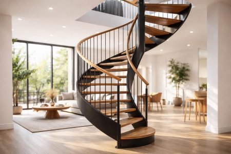 escalier-colimacon-metal-bois-salon-minimaliste