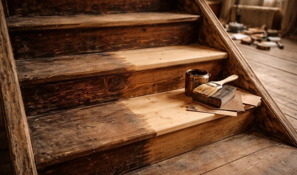 escalier-bois-renove-outils-bricolage
