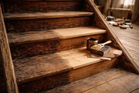 escalier-bois-renove-outils-bricolage