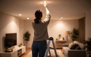 personne-escabeau-spot-plafond-salon