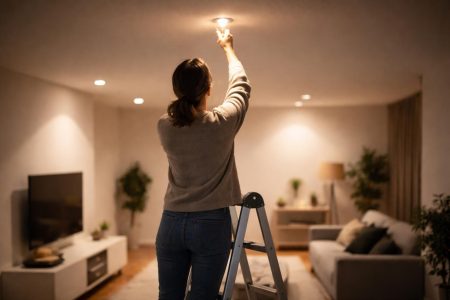 personne-escabeau-spot-plafond-salon