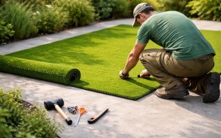jardinier-gazon-synthetique-outils-beton