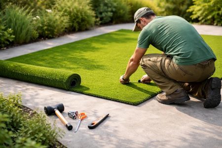 jardinier-gazon-synthetique-outils-beton